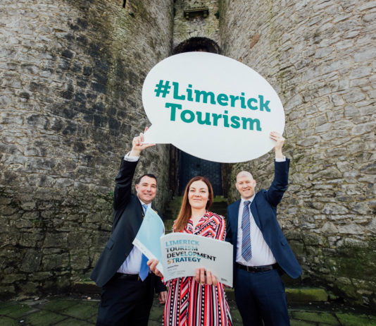 Mayor of Limerick James Collins, Majella O Brien - Tourism officer and Gordon Daly - Director of Services Limerick City and County Council pictured in Limerick today as Limerick launched the new Tourism Strategy, that envisages the total number of visitors to Limerick will reach 1.1 million per annum. Pic. Brian Arthur