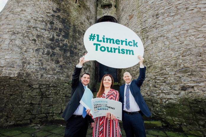 Mayor of Limerick James Collins, Majella O Brien - Tourism officer and Gordon Daly - Director of Services Limerick City and County Council pictured in Limerick today as Limerick launched the new Tourism Strategy, that envisages the total number of visitors to Limerick will reach 1.1 million per annum. Pic. Brian Arthur