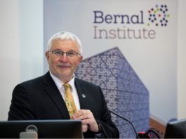 Michael Zaworotko, Bernal Chair of Crystal Engineering & Science Foundation of Ireland Research Professor at the University of Limerick speaking at the first of the Bernal Institute’s Distinguished Lecture Series at University of Limerick. Pic Sean Curtin True Media.