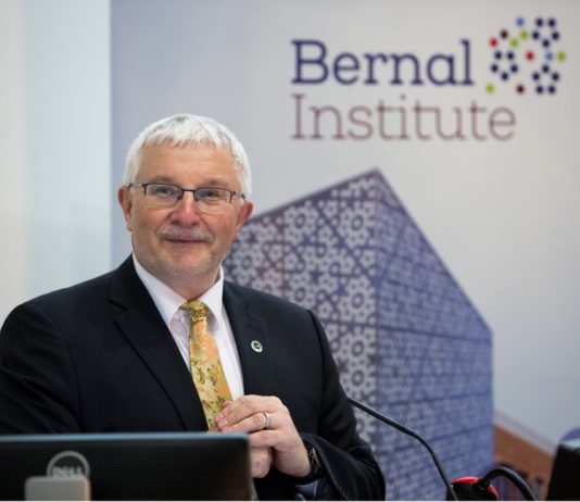 Michael Zaworotko, Bernal Chair of Crystal Engineering & Science Foundation of Ireland Research Professor at the University of Limerick speaking at the first of the Bernal Institute’s Distinguished Lecture Series at University of Limerick. Pic Sean Curtin True Media.