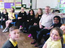 Joe Power of the Limerick Restorative Practice Project with pupils at Scoil Mháthair D on the South Circular Road.