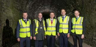 Niall Collins T.D., Deputy Mayor of the City and County of Limerick, Cllr. Michael Collins, Minister Patrick O’Donovan, An Taoiseach, Leo Varadkar, Tom Neville T.D., at the sod turning of Barnagh Tunnel, Great Southern Greenway Limerick project.