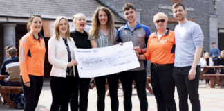 Lucy O'Hara (Limerick Suicide Watch); Dr Lucy Smith(Rape Crisis Mid-West); Danielle McCarthy (Clare's Wish Foundation); Ciara Jo Hanlon, Matthew Murphy, Yvonne Cook (Limerick Suicide Watch) and Lorcan O'Donnell at UL Student Life Charity cheque presenatation. Photo: Don Moloney