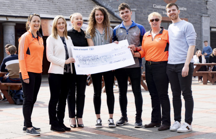 Lucy O'Hara (Limerick Suicide Watch); Dr Lucy Smith(Rape Crisis Mid-West); Danielle McCarthy (Clare's Wish Foundation); Ciara Jo Hanlon, Matthew Murphy, Yvonne Cook (Limerick Suicide Watch) and Lorcan O'Donnell at UL Student Life Charity cheque presenatation. Photo: Don Moloney