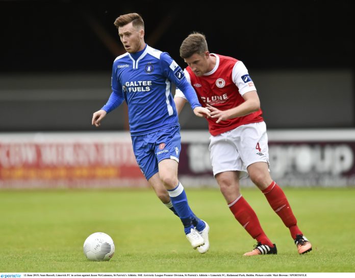 Sean Russell, Limerick FC in action against Jason McGuinness, St Patrick's Athletic. Picture credit: Matt Browne / SPORTSFILE