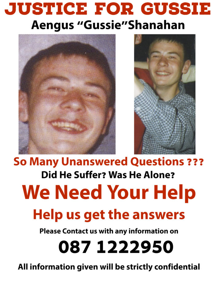 The poster issued by the family of Aengus 'Gussie' Shanahan.