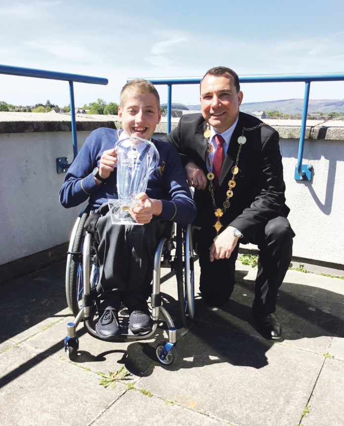 Sean Byrnes with Mayor James Collins.