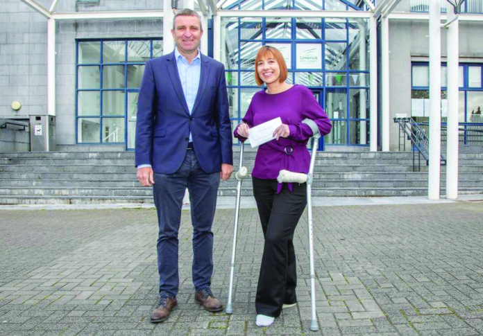 Trina O'Dea with Niall Collins TD after submitting her nomination papers. Photo: Eamon Doody