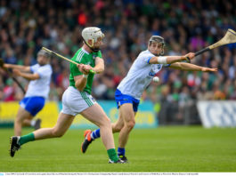 Cian Lynch of Limerick in action against Jamie Barron of Waterford during the Munster GAA Hurling Senior Championship Round 3 match between Waterford and Limerick at Walsh Park in Waterford. Photo by Ramsey Cardy/Sportsfile