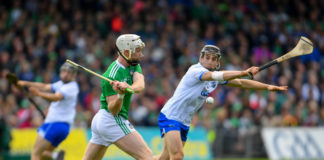 Cian Lynch of Limerick in action against Jamie Barron of Waterford during the Munster GAA Hurling Senior Championship Round 3 match between Waterford and Limerick at Walsh Park in Waterford. Photo by Ramsey Cardy/Sportsfile