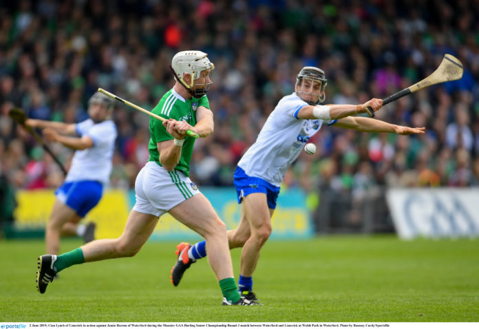 Cian Lynch of Limerick in action against Jamie Barron of Waterford during the Munster GAA Hurling Senior Championship Round 3 match between Waterford and Limerick at Walsh Park in Waterford. Photo by Ramsey Cardy/Sportsfile