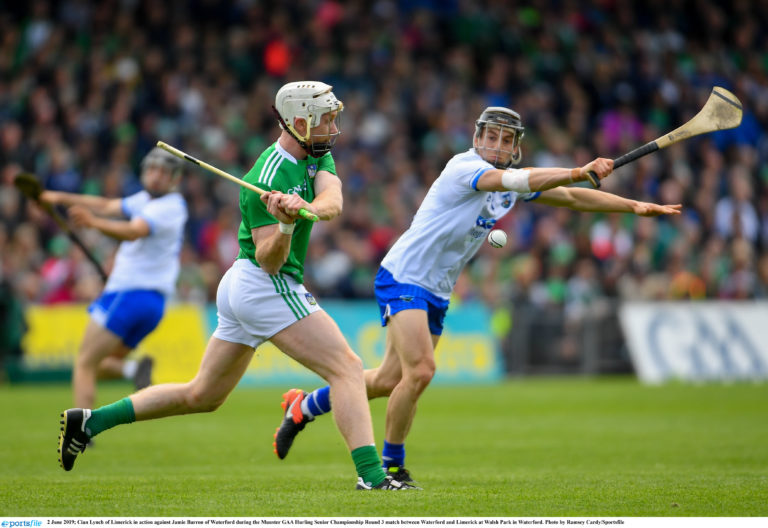Cian Lynch of Limerick in action against Jamie Barron of Waterford during the Munster GAA Hurling Senior Championship Round 3 match between Waterford and Limerick at Walsh Park in Waterford. Photo by Ramsey Cardy/Sportsfile