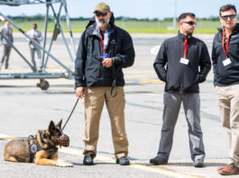 Security at Shannon Airport awaiting the arrival of President donald Trump. Photo: Cian Reinhardt