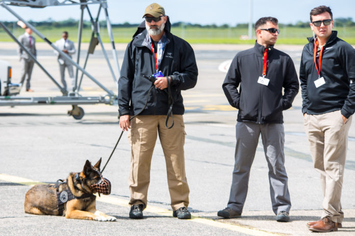 Security at Shannon Airport awaiting the arrival of President donald Trump. Photo: Cian Reinhardt