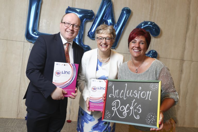 Pictured (L-R) were Fintan Breen, National Programme Coordinator LINC Programme with Minister Katherine Zappone TD and Karen Lynch, Manager and Inclusion Coordinator, Playmates, Navan, Co. Meath. Picture Conor McCabe Photography.