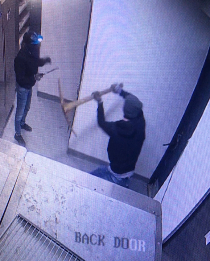 A CCTV still of the latest burglary in progress at Tuscany Bistro.