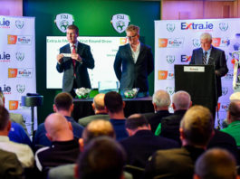 Republic of Ireland U21 manager Stephen Kenny draws Collinstown during the Extra.ie FAI Cup First Round Draw at Aviva Stadium in Dublin. Photo by Sam Barnes/Sportsfile