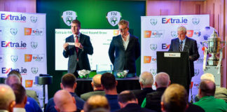 Republic of Ireland U21 manager Stephen Kenny draws Collinstown during the Extra.ie FAI Cup First Round Draw at Aviva Stadium in Dublin. Photo by Sam Barnes/Sportsfile