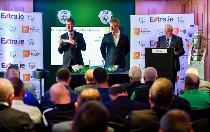 Republic of Ireland U21 manager Stephen Kenny draws Collinstown during the Extra.ie FAI Cup First Round Draw at Aviva Stadium in Dublin. Photo by Sam Barnes/Sportsfile