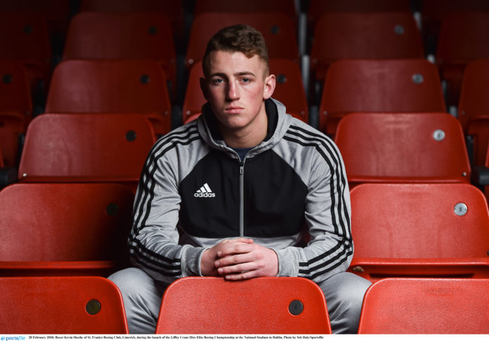 The late boxer, Kevin Sheehy of St. Franics Boxing Club, Limerick, during the launch of the Liffey Crane Hire Elite Boxing Championship at the National Stadium in Dublin last year. Photo by Seb Daly/Sportsfile