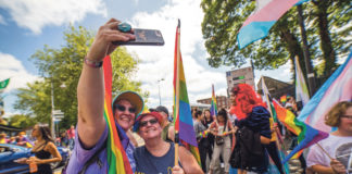 Ellen and Barb McKenzie celebrating their honeymoon at Limerick Pride 2019. Photo: Cian Reinhardt