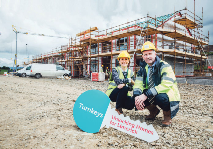 Aoife Duke and Seamus Hanrahan of Limerick City and County Council's Housing Development Directorate promoting the Turnkey programme which gets stalled planning permissions up and running by buying the properties from developers to increase the local housing stock. Photo: Brian Arthur
