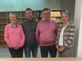 At UL’s Special Collections and Archives in the Glucksman Library are: (L-R) Kay Blake (Thomas Noonan’s niece), Michael Noonan (Noonan’s grandnephew), Michael Noonan Snr (Noonan’s nephew) and Breda Lyne (Noonan’s niece), with 1915 edition of The Sydney Morning Herald newspaper, as well as Thomas Noonan’s WWI service medals, diaries and the ‘Widow’s Penny’