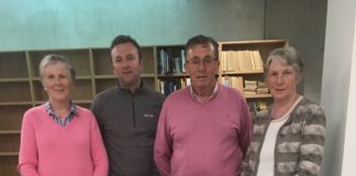 At UL’s Special Collections and Archives in the Glucksman Library are: (L-R) Kay Blake (Thomas Noonan’s niece), Michael Noonan (Noonan’s grandnephew), Michael Noonan Snr (Noonan’s nephew) and Breda Lyne (Noonan’s niece), with 1915 edition of The Sydney Morning Herald newspaper, as well as Thomas Noonan’s WWI service medals, diaries and the ‘Widow’s Penny’