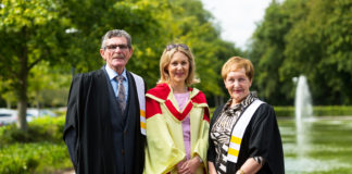 Professor Norelee Kennedy with her parents Pat and Phyllis at the UL graduation ceremony on Tuesday. Photo: Oisin McHugh