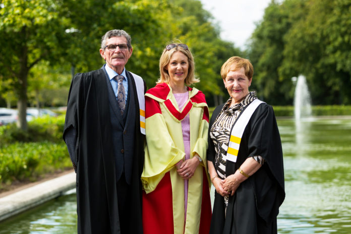 Professor Norelee Kennedy with her parents Pat and Phyllis at the UL graduation ceremony on Tuesday. Photo: Oisin McHugh