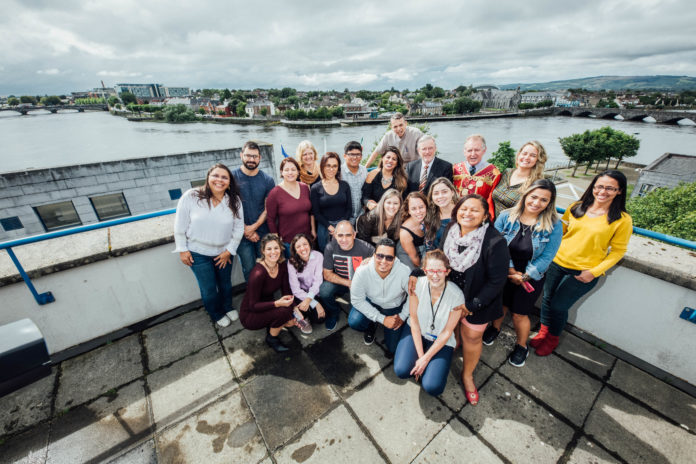 No Repro Fee The President of MIC Professor Eugene Wall and the CAPES student group from Brazil met Mayor of Limerick Michael Sheehan at City Hall Limerick today. The group arrived in Ireland earlier this week and will study for a Graduate Diploma in Mentoring and Leadership at Mary Immaculate College (MIC) during the upcoming academic year. The group are among the top teachers in Brazil and are studying at MIC through a scholarship provided by the Government of Brazil. This is the first of year of a three year scholarship programme between MIC and CAPES that will further develop the educational links between Ireland and Brazil. Pic. Brian Arthur