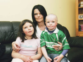 Sheila Murray with Millie, then aged seven and five-year-old Gavin a year after they sustained their horrific injuries. Photo: Brian Arthur/ Press 22.