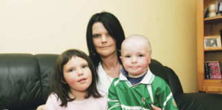 Sheila Murray with Millie, then aged seven and five-year-old Gavin a year after they sustained their horrific injuries. Photo: Brian Arthur/ Press 22.