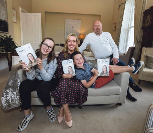 Vicky Phelan with her family, Amelia, Darragh and Jim at the launch of her book at the University of Limerick. Photo: Alan Place