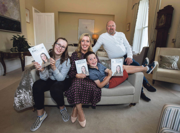 UL Vicky Phelan Book 006 Vicky Phelan with her family, Amelia, Darragh and Jim at the launch of her book at the University of Limerick. Photo: Alan Place
