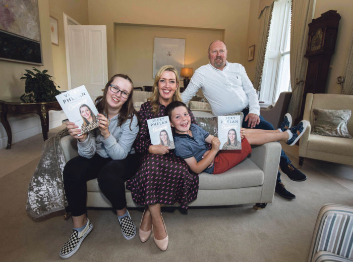 Vicky Phelan with her family, Amelia, Darragh and Jim at the launch of her book at the University of Limerick. Photo: Alan Place