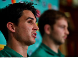 Joey Carbery during an Ireland Rugby press conference at the Grand Hyatt in Fukuoka, Japan. Photo by Brendan Moran/Sportsfile
