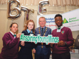 Mayor Michael Sheahan with students from Ardscoil Mhuire and Thomond Community College at the launch of the BTE programme.