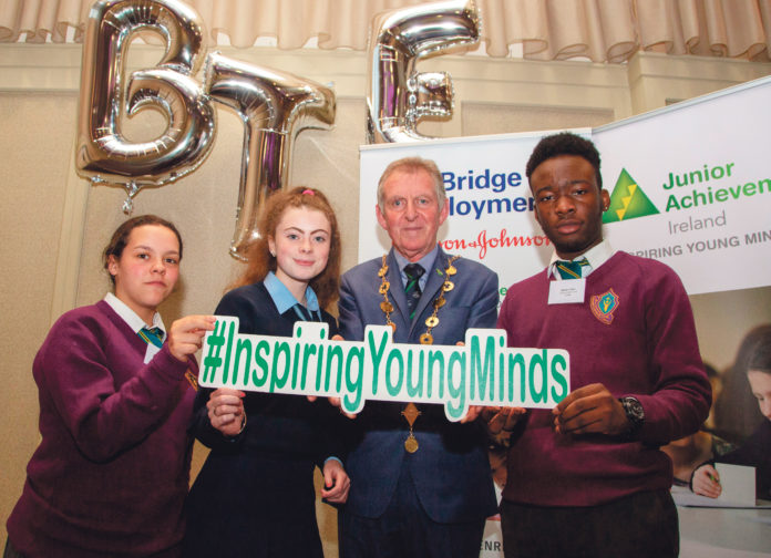 Mayor Michael Sheahan with students from Ardscoil Mhuire and Thomond Community College at the launch of the BTE programme.