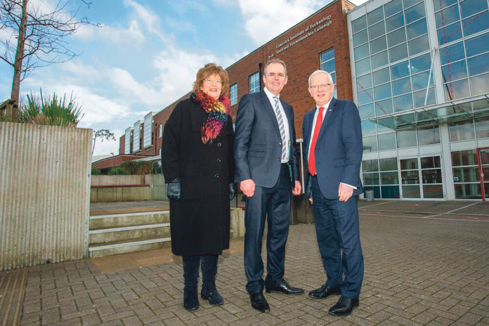 Senator Maria Byrne with LIT President Professor Vincent Cunnane, and Education Minister Joe McHugh at the LIT Coonagh Campus . Photo: Kieran Ryan Benson