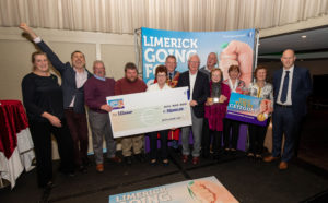 There were jubilant celebrations at the Limerick Going For Gold grand final this evening (Tuesday 08 October 2018) as the South Limerick village of Ardpatrick was named as overall winners of the Limerick Going For Gold competition for 2019. Fresh from their Bronze Medal in the National Tidy Towns last week, the party continued as judges awarded Ardpatrick with the top prize in the Going For Gold competition. The group were joined on stage by Helen O'Donnell, Limerick City Tidy Towns, Richard Lynch, ILove Limerick, Mayor of Limerick City and County Cllr. Michael Sheahan and Gordon Daly, Limerick City and County Council. Photo by Alan Place