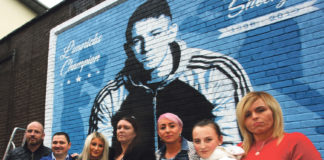 At the unveiling of the mural at St Francis Boxing Club were (from left) Kevin Sheehy Snr, Ken Moore, Emma Colbert, Marion Moore, Tracey Tully, Simone Tully and Cassidy Manning. Photo: Brendan Gleeson