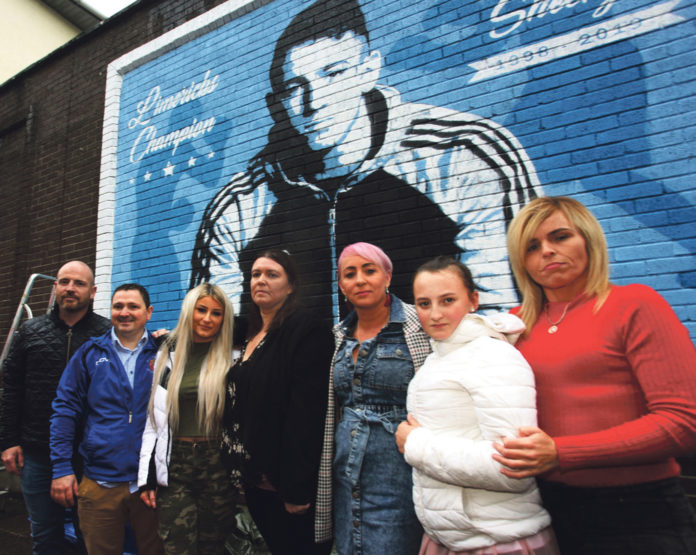 Kevin Sheehy Mural At the unveiling of the mural at St Francis Boxing Club were (from left) Kevin Sheehy Snr, Ken Moore, Emma Colbert, Marion Moore, Tracey Tully, Simone Tully and Cassidy Manning. Photo: Brendan Gleeson