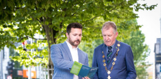 Limerick City Walking Tour Map launch with Mayor of Limerick City and County, Michael Sheahan and map developer Rian Mac Giobúin. Picture: Keith Wiseman