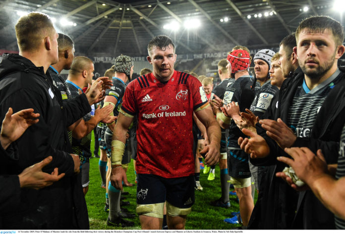 Peter O' Mahony of Munster leads his side from the field following their victory during the Heineken Champions Cup Pool 4 Round 1 match between Ospreys and Munster at Liberty Stadium in Swansea, Wales. Photo by Seb Daly/Sportsfile