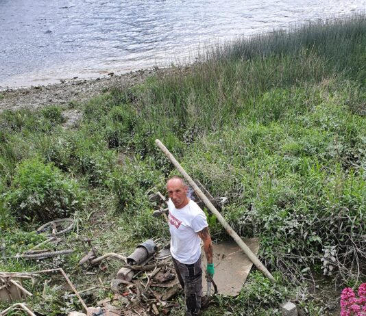 Billy Grieves at work on the riverbank before he was told to stop by Limerick City and County Council officials