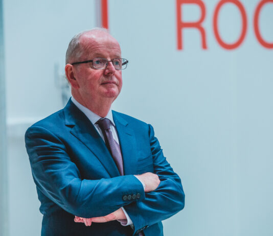 University of Limerick President Des Fitzgerald at the opening of the field hospital at the UL Sport Arena. Photo: Cian Reinhardt