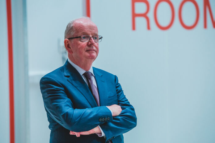 University of Limerick President Des Fitzgerald at the opening of the field hospital at the UL Sport Arena. Photo: Cian Reinhardt