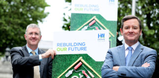 Martin Markey (left) CEO with Hardware Association Ireland (HAI) President Sean Moran launching Rebuilding Our Future outside Leinster House in Dublin.Pic Maxwells Dublin