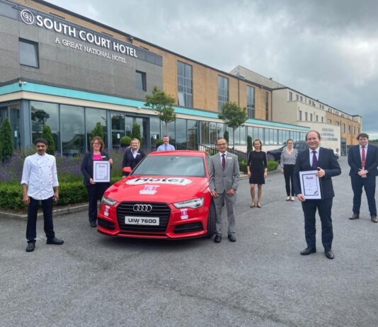 Our team at Great National South Court Hotel were delighted to receive the award for 3 star hotel of year 2020 from the Irish Hotel Awards recently. Our Executive General Manager, Dermot Kelly is thrilled with this recent award saying; ‘We have a fantastic team here at Great National South Court Hotel, they work extremely hard in all departments to maintain our high standards so this award is for them’. Pictured: Dermot Kelly, Cyril McMahon, Dan Guinan, Kathryn Shannon, Iwona Pietruszkiewicz, Elaine Becton, Aoife Moloney, Danny Soe and Lekhraj Kapil.
